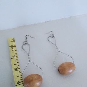 4/$24 long wood and silver ball earrings